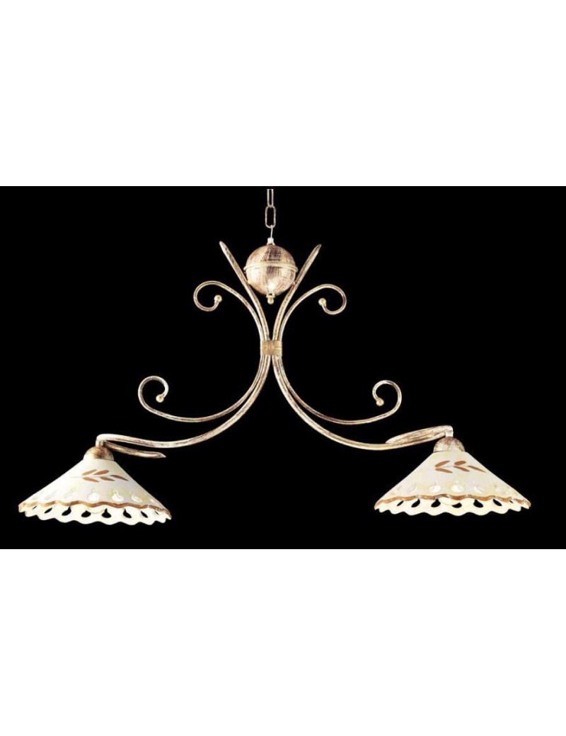 PrezziForti.it | bilanciere 2 luci ferro finitura avorio patinato oro piatti ceramica ondaluce 2009 avorio s02