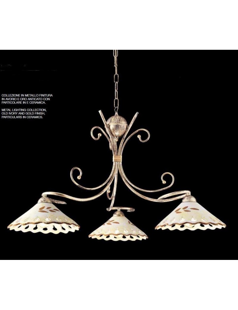 PrezziForti.it | bilanciere 3 luci ferro finitura avorio patinato oro piatti ceramica ondaluce 2009 avorio s03