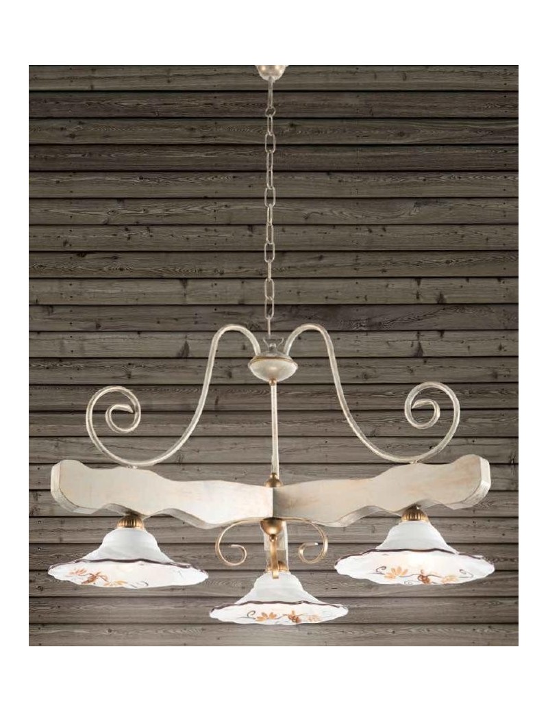 PrezziForti.it | bilanciere legno bianco ferro avorio 3 luci triangolare piatti ceramica ondaluce s03avorio2016