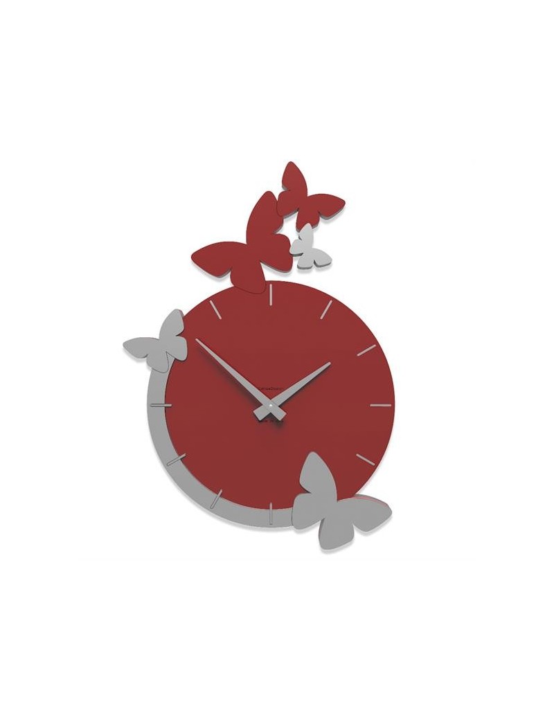 PrezziForti.it | butterfly fly orologio da parete tondo moderno legno color rosso rubino grigio calleadesign 50 10 3 65
