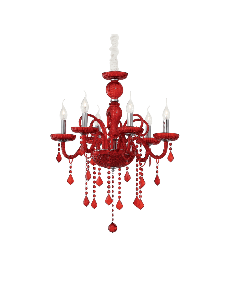 PrezziForti.it | giudecca sp6 lampadario in vetro rosso pendagli cristallo molato 6 luci ideal lux 27418