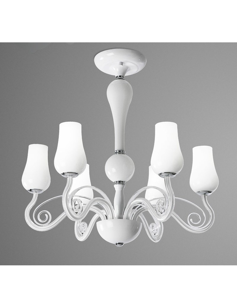 PrezziForti.it | lampadario 6 luci montatura metallo bianco diffusori vetro perenz 5785