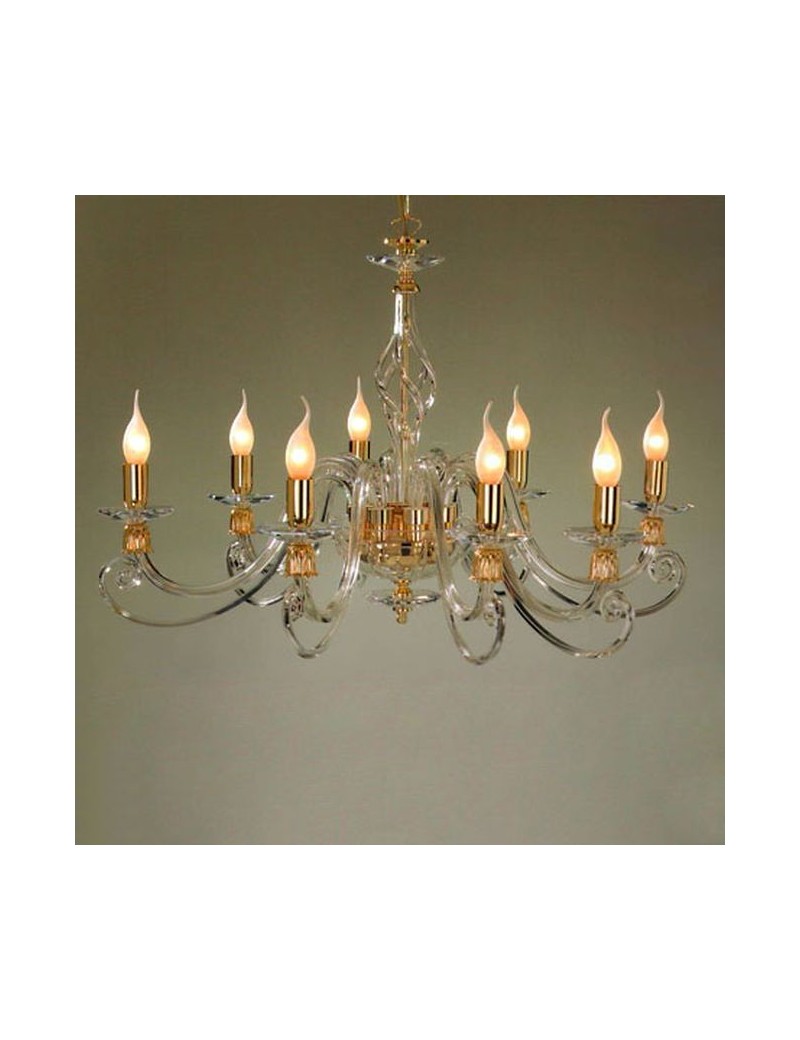 PrezziForti.it | lampadario 8 luci in vetro soffiato decoro oro trasparente ondaluce 1306 8l
