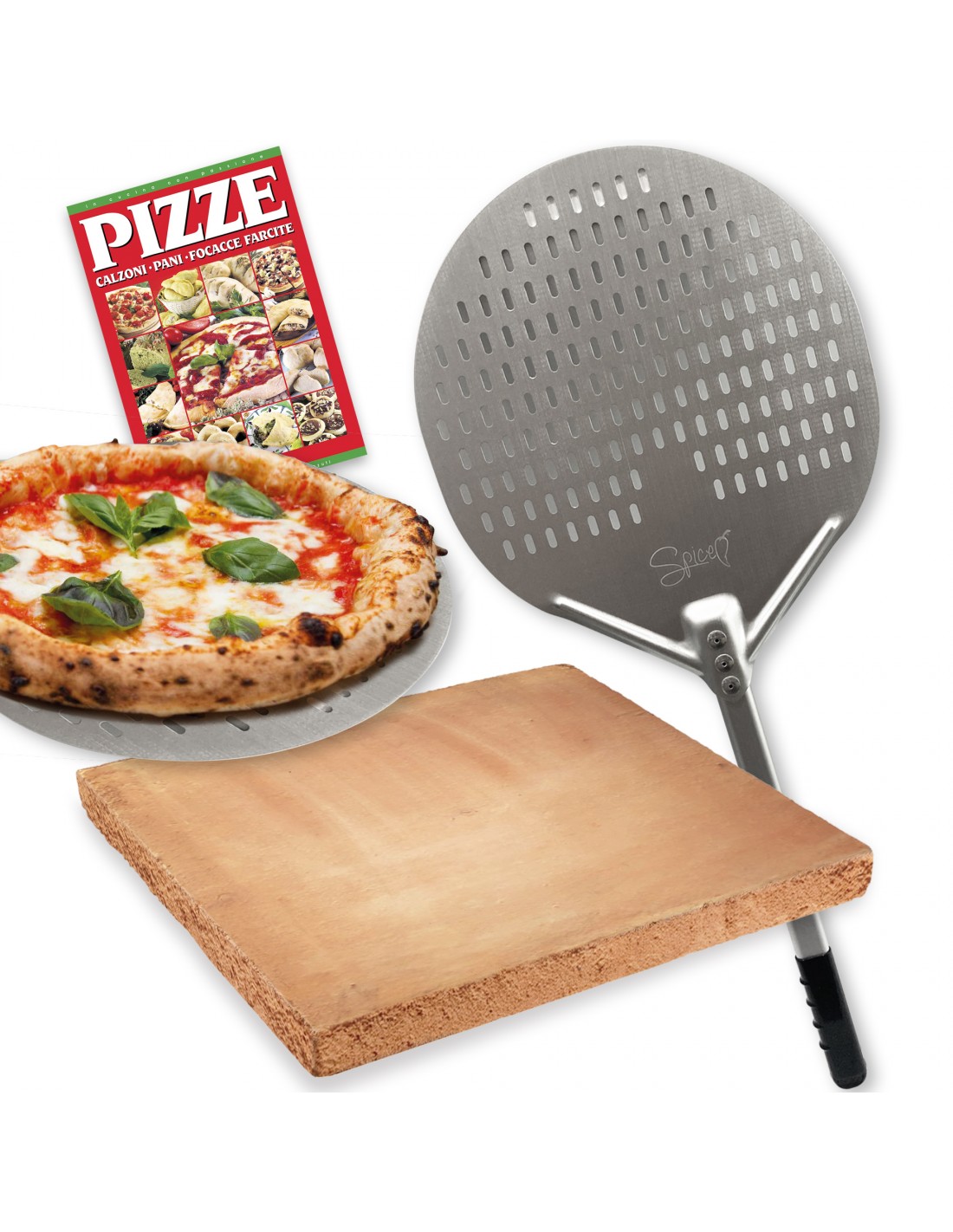 PrezziForti.it | set biscotto di casapulla quadrato 40 cm pala alluminio 35 cm ricettario pizze
