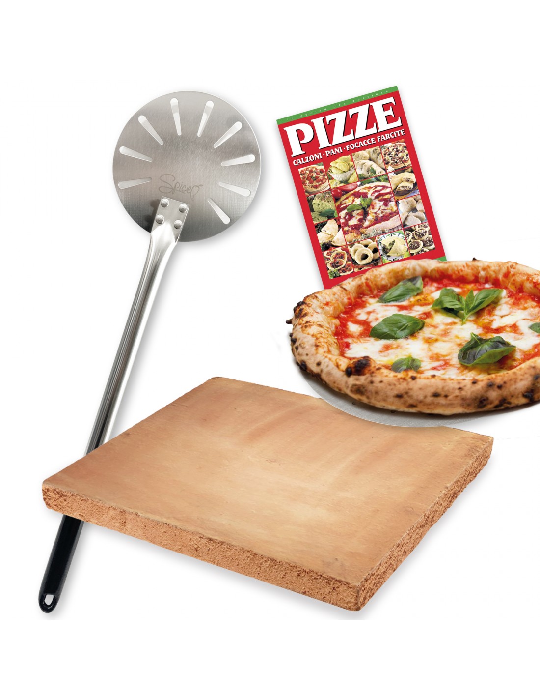 PrezziForti.it | set biscotto di casapulla quadrato 40 cm palino acciaio inox 18 cm ricettario pizze